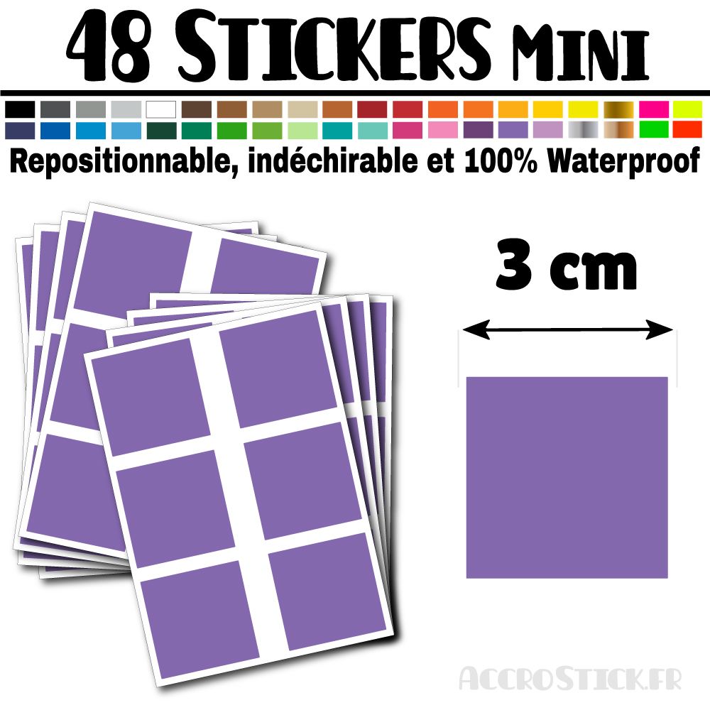 48 Carrés 3 cm - Stickers mini gommettes 48 Carrés 3 cm - Stickers mini gommettes