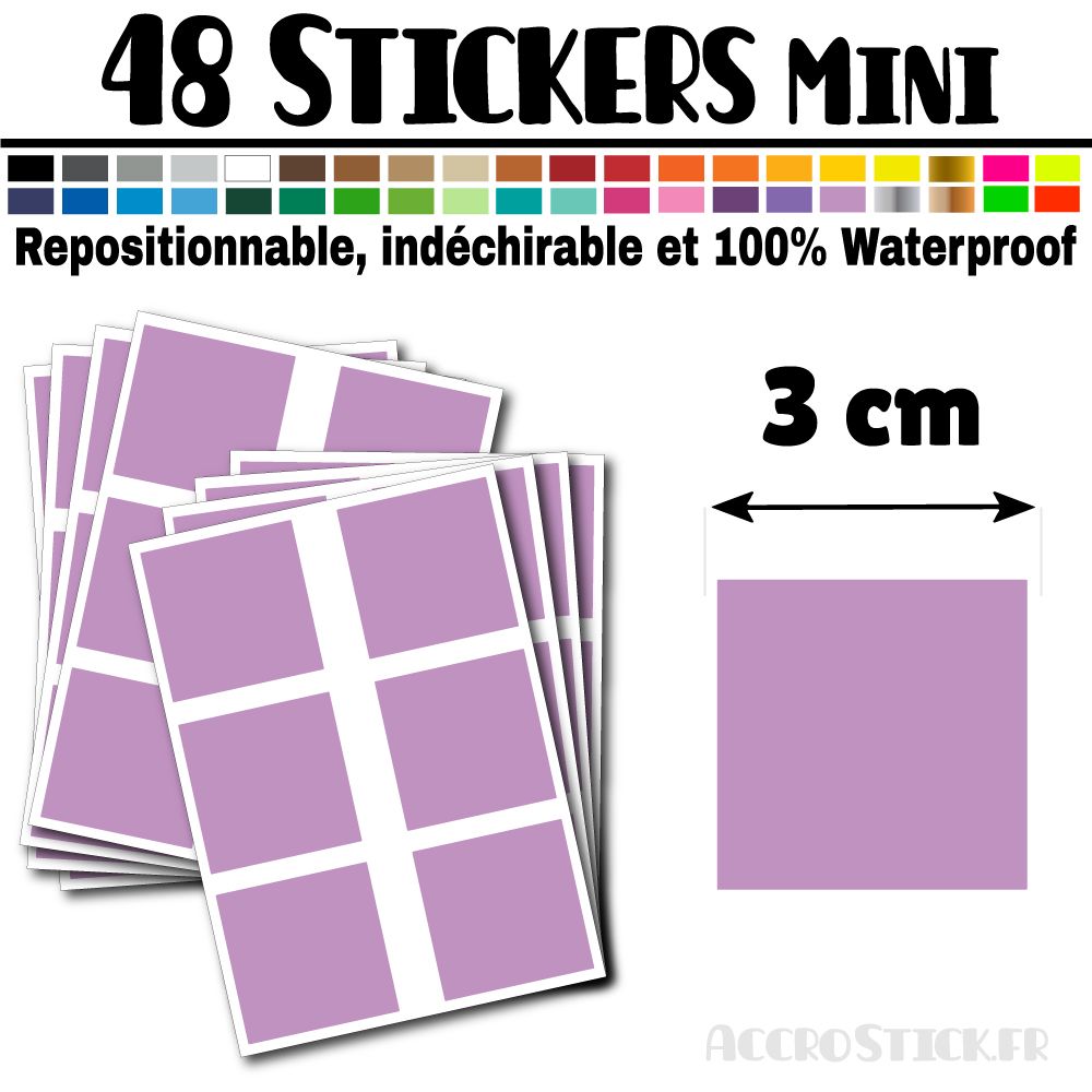 48 Carrés 3 cm - Stickers mini gommettes 48 Carrés 3 cm - Stickers mini gommettes