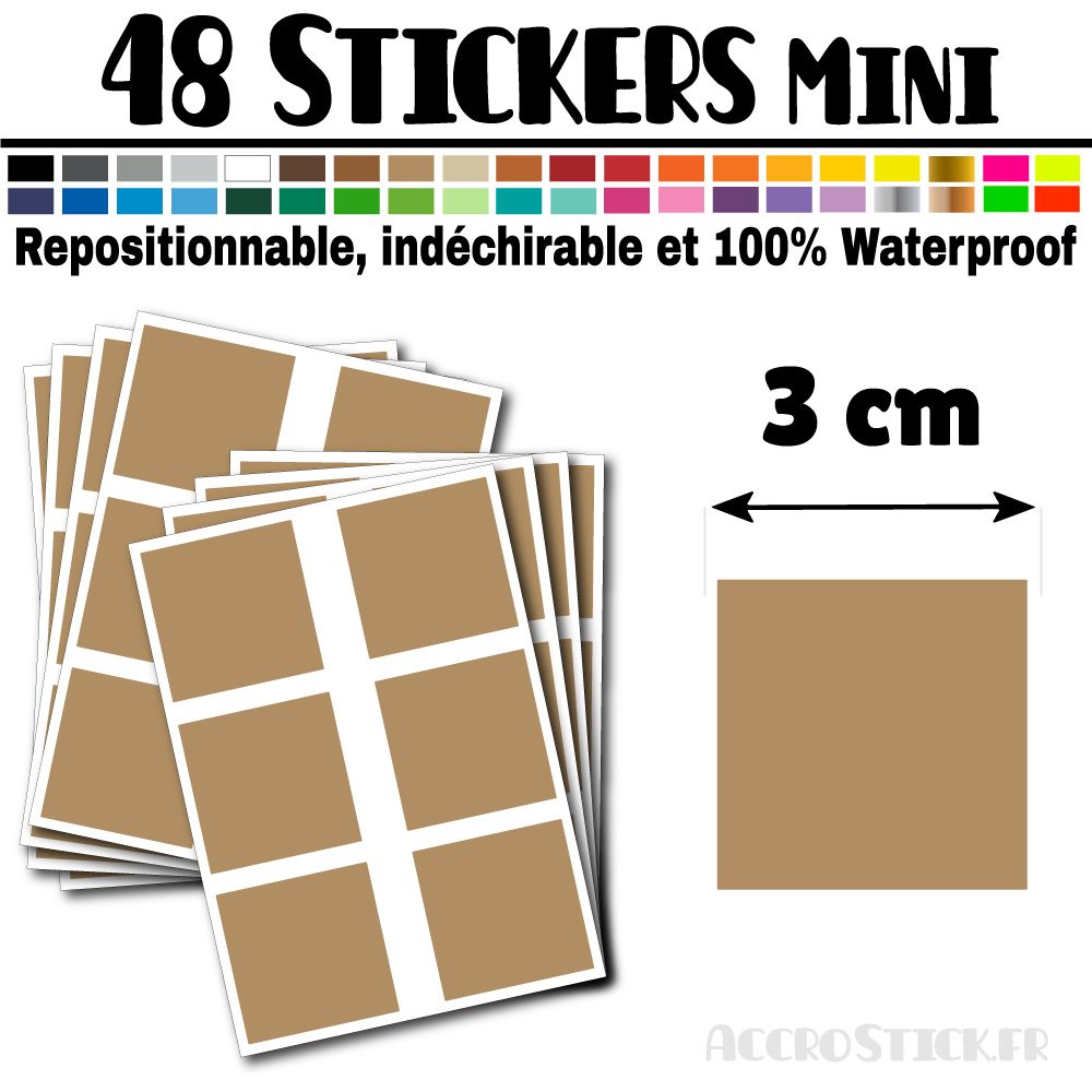 48 Carrés 3 cm - Stickers mini gommettes 48 Carrés 3 cm - Stickers mini gommettes