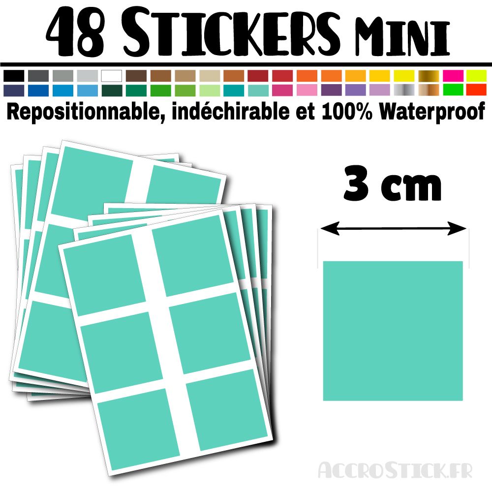 48 Carrés 3 cm - Stickers mini gommettes 48 Carrés 3 cm - Stickers mini gommettes