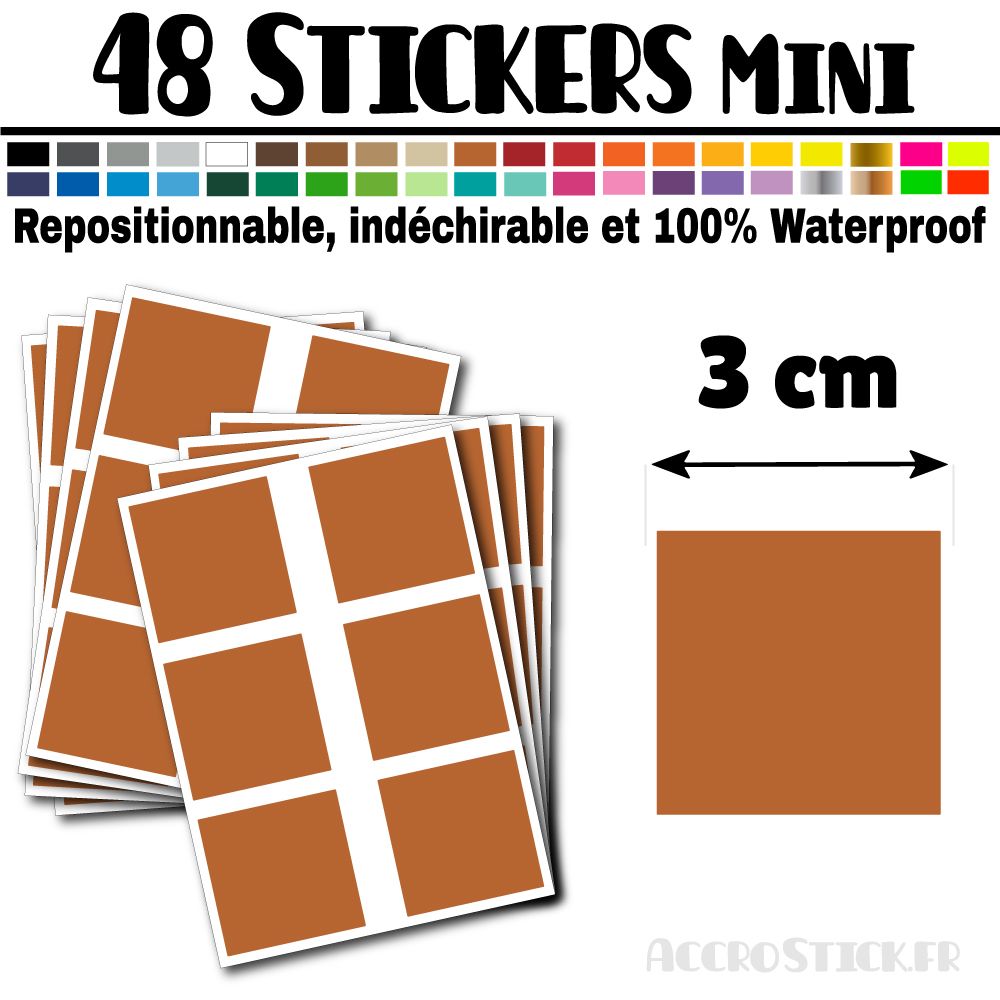 48 Carrés 3 cm - Stickers mini gommettes 48 Carrés 3 cm - Stickers mini gommettes
