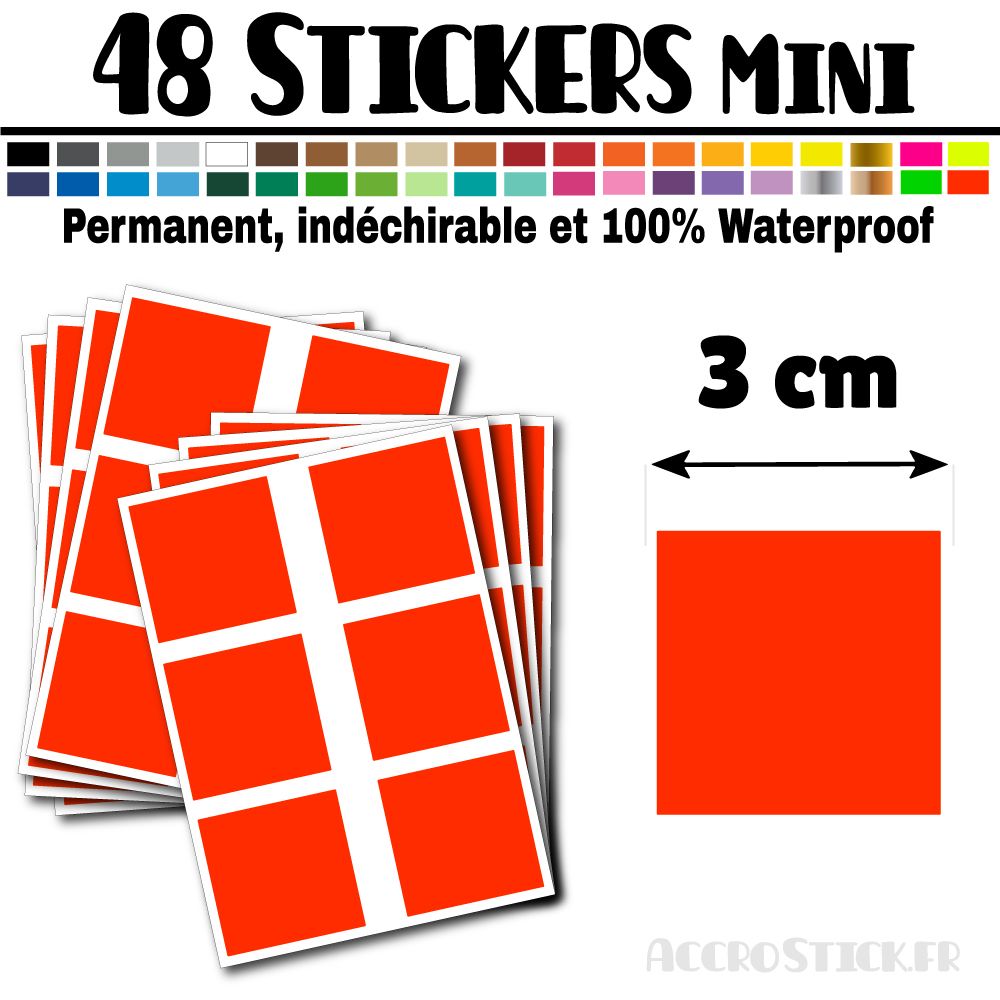 48 Carrés 3 cm - Stickers mini gommettes 48 Carrés 3 cm - Stickers mini gommettes