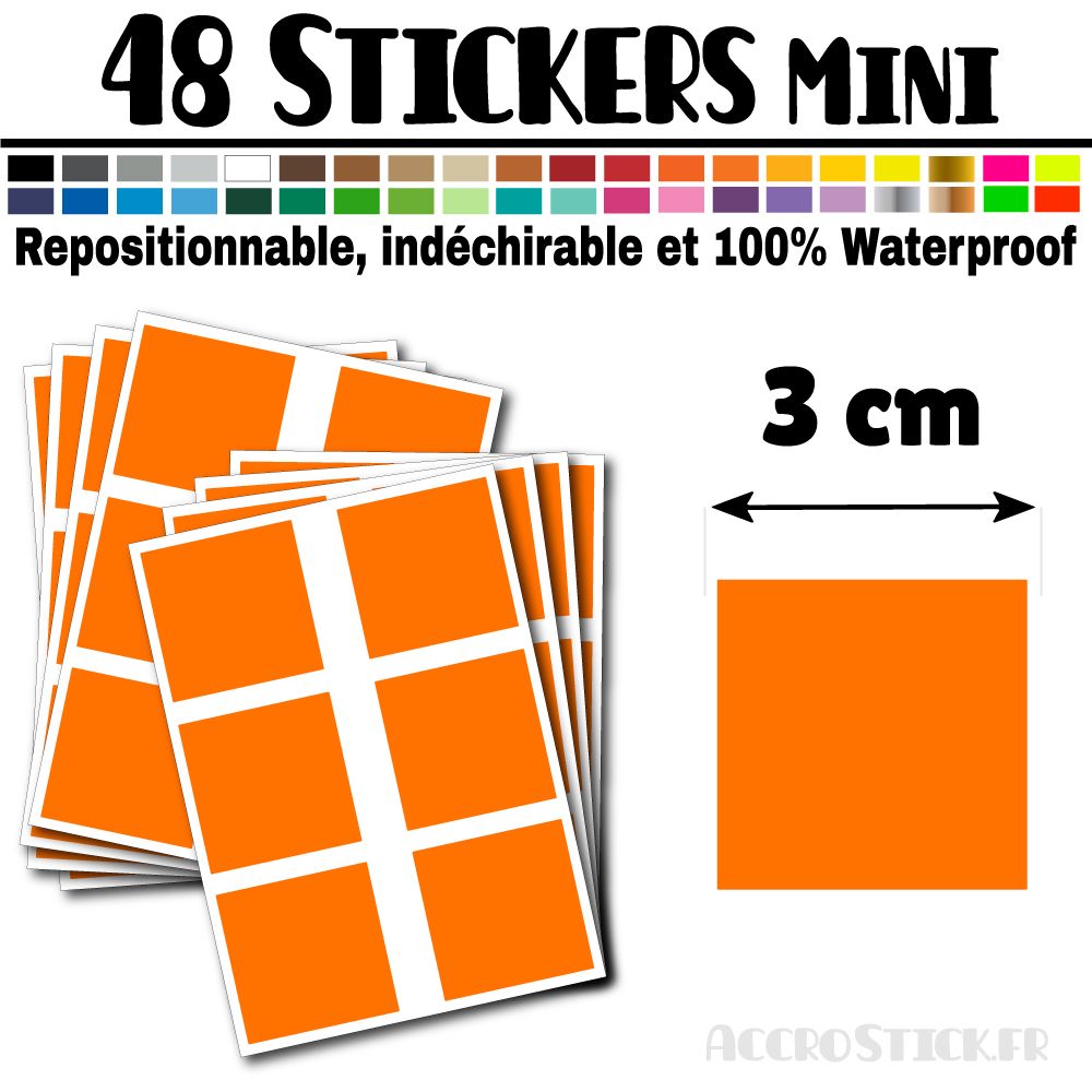 48 Carrés 3 cm - Stickers mini gommettes 48 Carrés 3 cm - Stickers mini gommettes