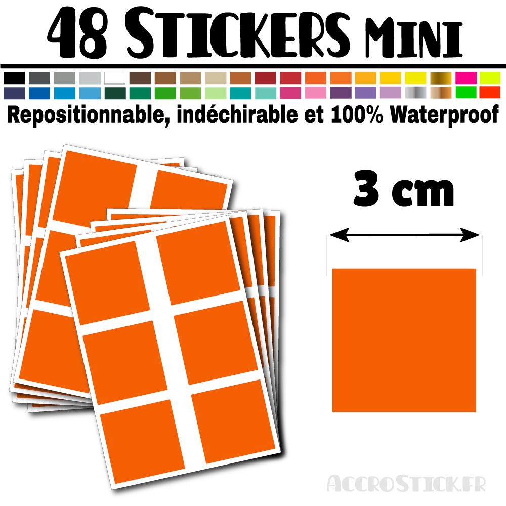 48 Carrés 3 cm - Stickers mini gommettes 48 Carrés 3 cm - Stickers mini gommettes