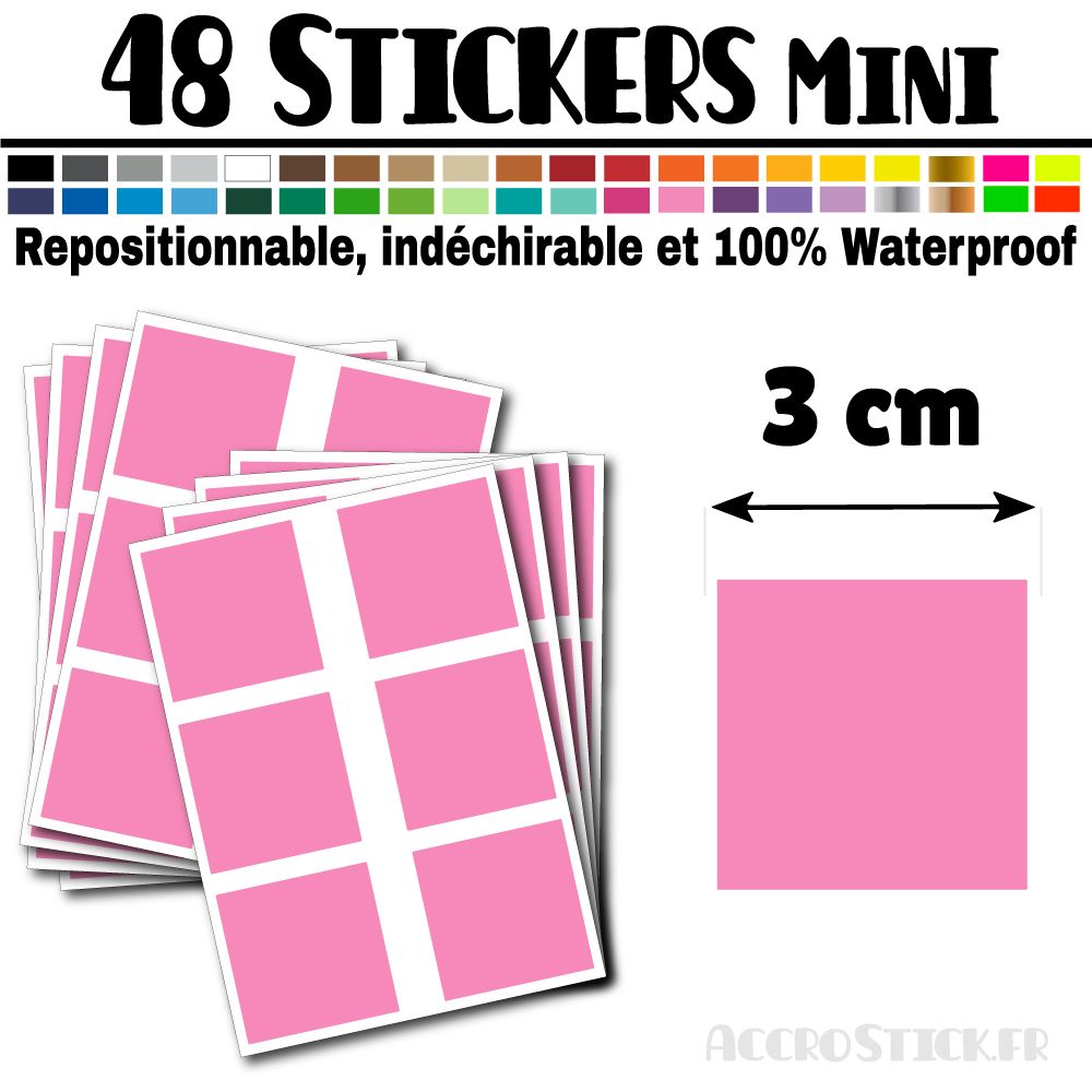 48 Carrés 3 cm - Stickers mini gommettes 48 Carrés 3 cm - Stickers mini gommettes