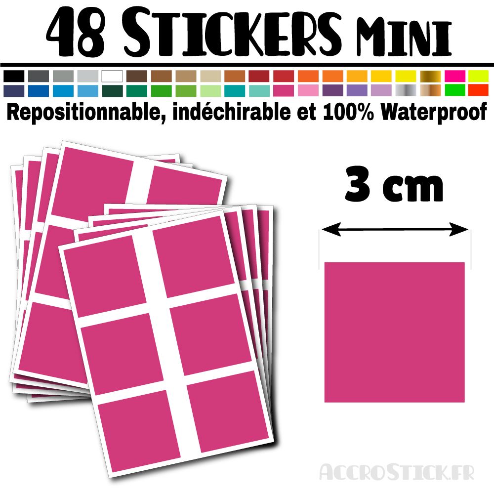 48 Carrés 3 cm - Stickers mini gommettes 48 Carrés 3 cm - Stickers mini gommettes