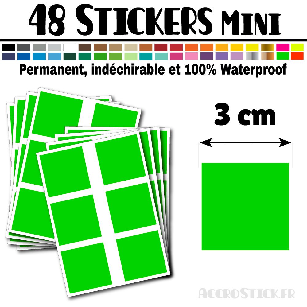 48 Carrés 3 cm - Stickers mini gommettes 48 Carrés 3 cm - Stickers mini gommettes
