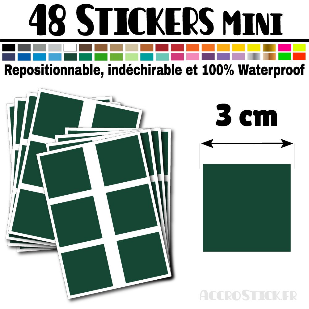 48 Carrés 3 cm - Stickers mini gommettes 48 Carrés 3 cm - Stickers mini gommettes