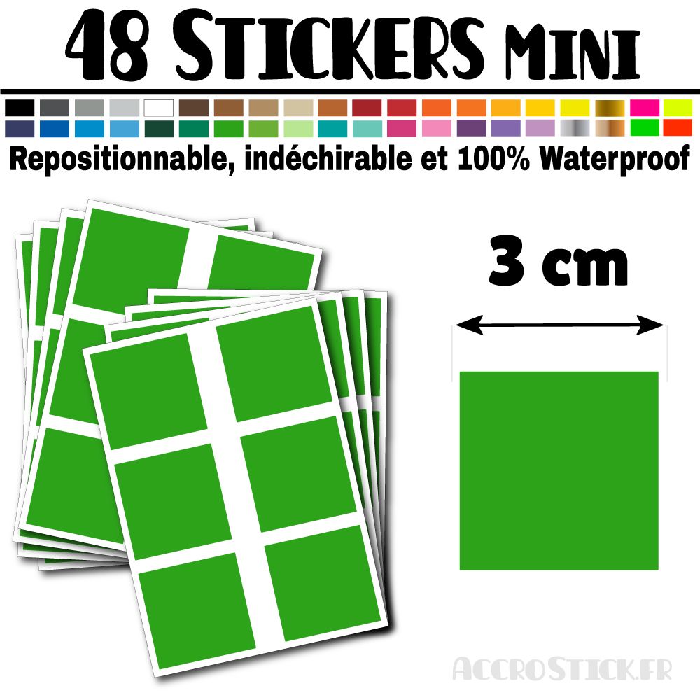 48 Carrés 3 cm - Stickers mini gommettes 48 Carrés 3 cm - Stickers mini gommettes