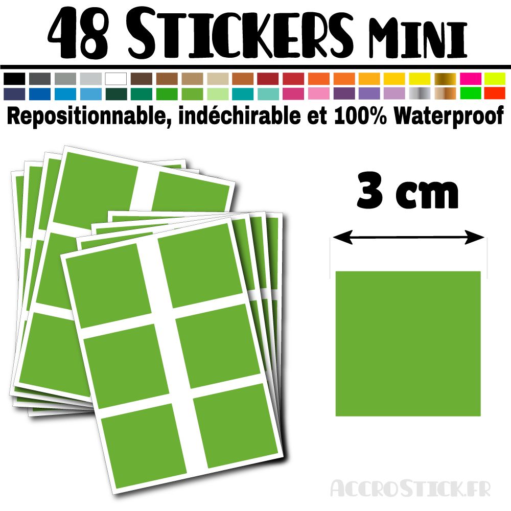 48 Carrés 3 cm - Stickers mini gommettes 48 Carrés 3 cm - Stickers mini gommettes