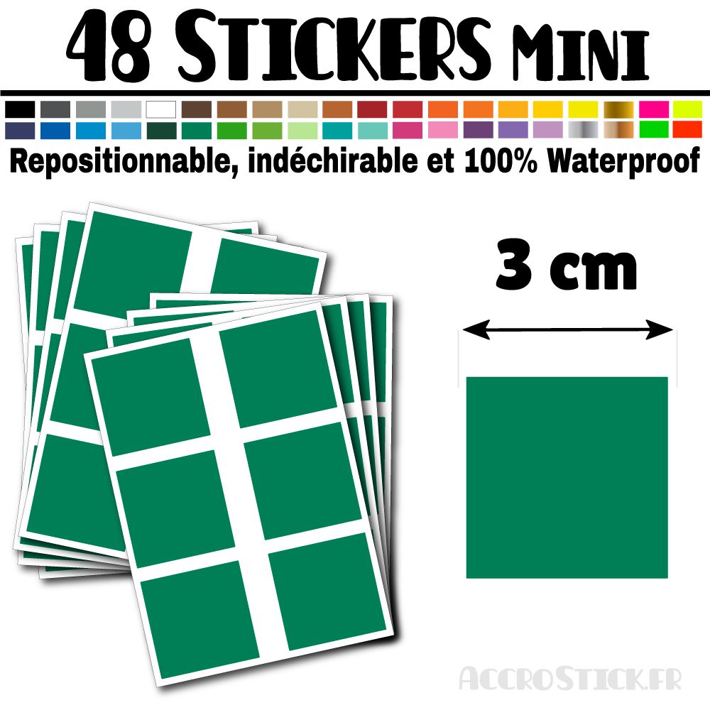 48 Carrés 3 cm - Stickers mini gommettes 48 Carrés 3 cm - Stickers mini gommettes