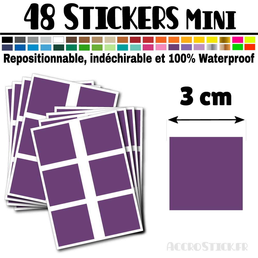 48 Carrés 3 cm - Stickers mini gommettes 48 Carrés 3 cm - Stickers mini gommettes
