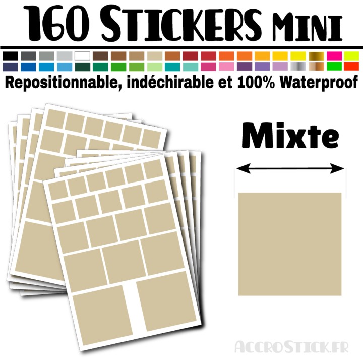 160 Carrés Mixtes - Stickers mini gommettes