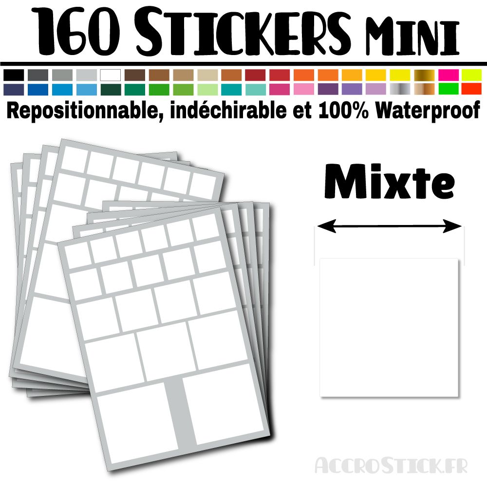 160 Carrés Mixtes - Stickers mini gommettes 160 Carrés Mixtes - Stickers mini gommettes