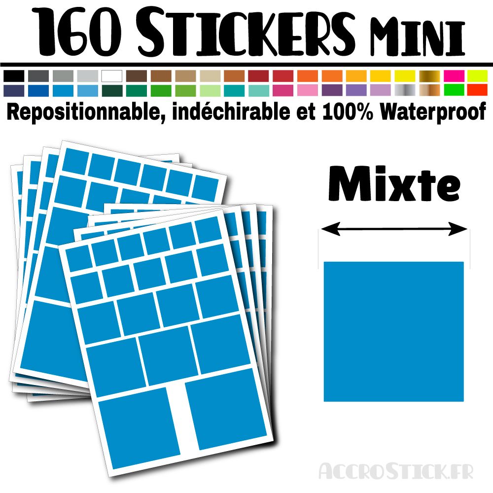 160 Carrés Mixtes - Stickers mini gommettes 160 Carrés Mixtes - Stickers mini gommettes
