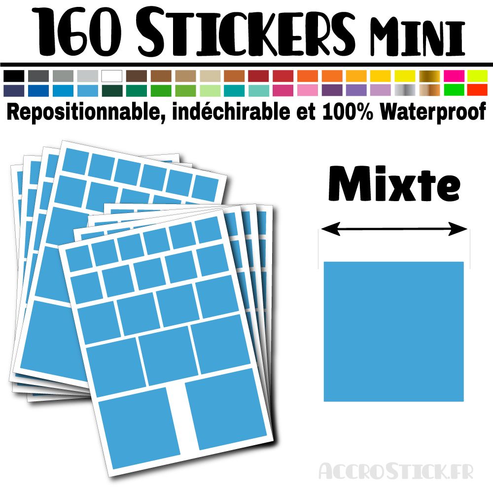 160 Carrés Mixtes - Stickers mini gommettes 160 Carrés Mixtes - Stickers mini gommettes