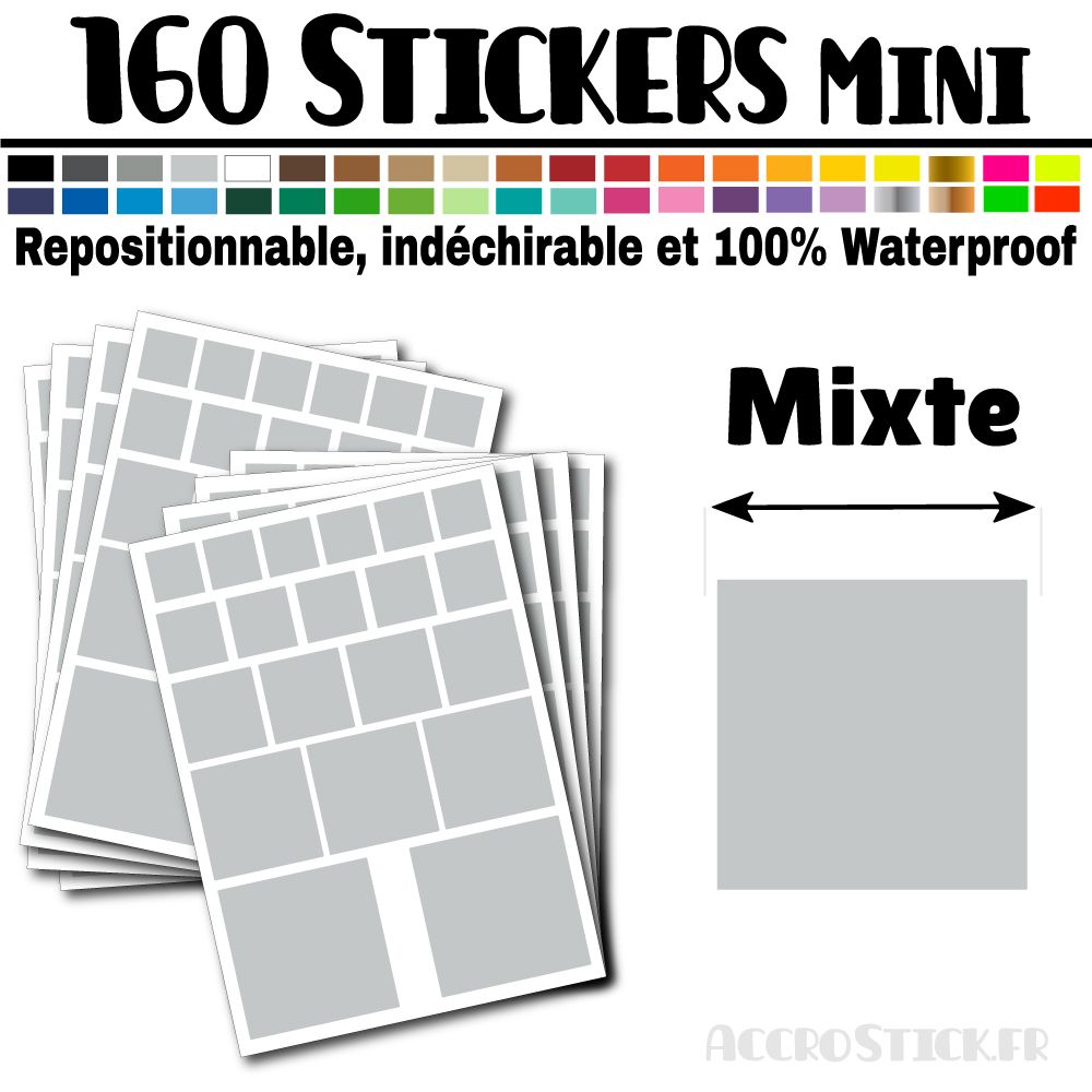 160 Carrés Mixtes - Stickers mini gommettes 160 Carrés Mixtes - Stickers mini gommettes