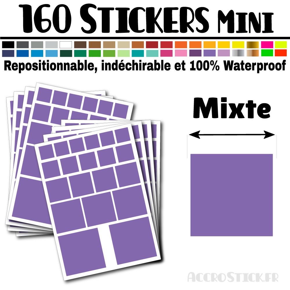 160 Carrés Mixtes - Stickers mini gommettes 160 Carrés Mixtes - Stickers mini gommettes