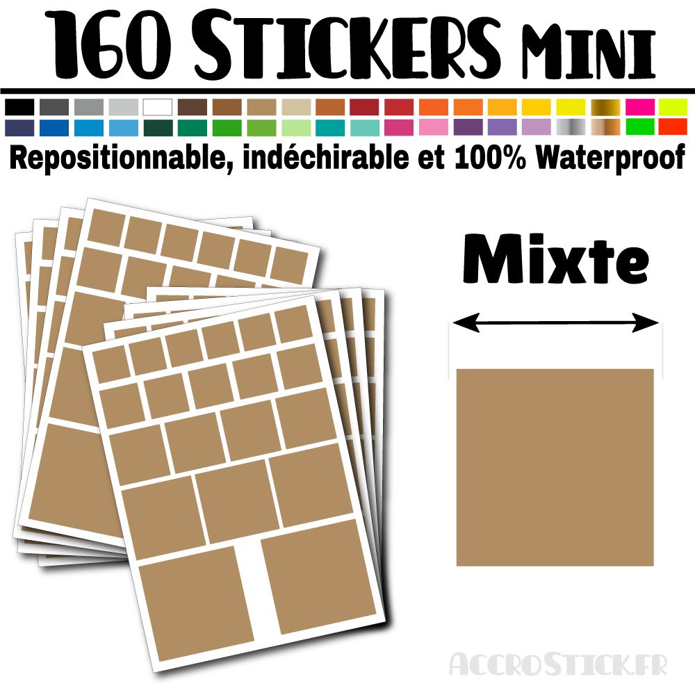 160 Carrés Mixtes - Stickers mini gommettes 160 Carrés Mixtes - Stickers mini gommettes