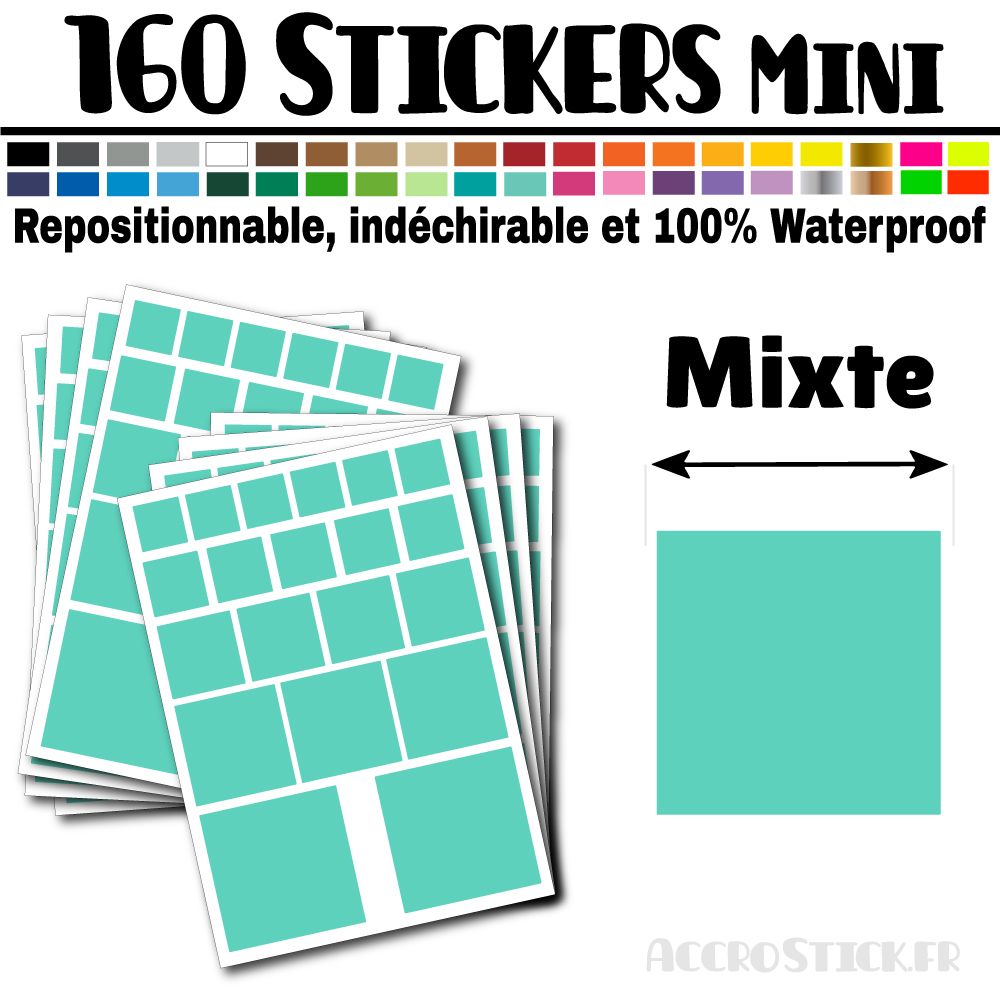 160 Carrés Mixtes - Stickers mini gommettes 160 Carrés Mixtes - Stickers mini gommettes