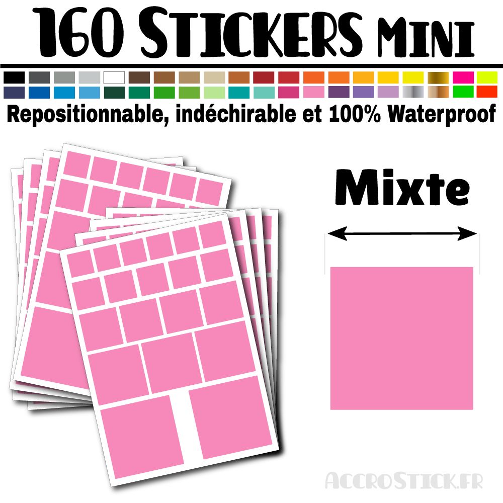 160 Carrés Mixtes - Stickers mini gommettes 160 Carrés Mixtes - Stickers mini gommettes