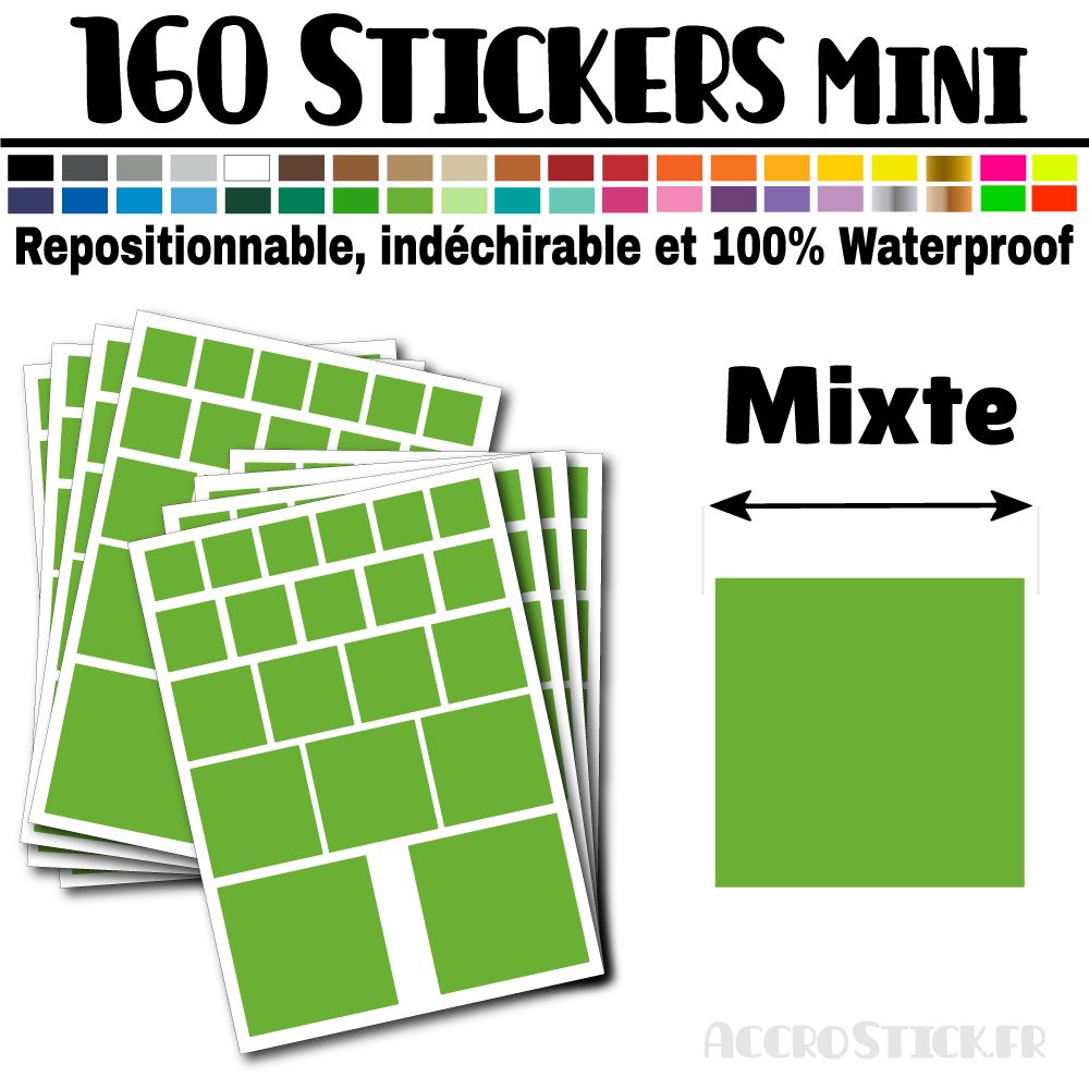160 Carrés Mixtes - Stickers mini gommettes 160 Carrés Mixtes - Stickers mini gommettes