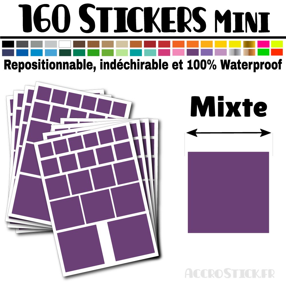 160 Carrés Mixtes - Stickers mini gommettes 160 Carrés Mixtes - Stickers mini gommettes