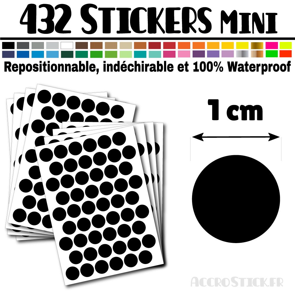 432 Ronds 1 cm - Stickers mini gommettes Couleur Noir
