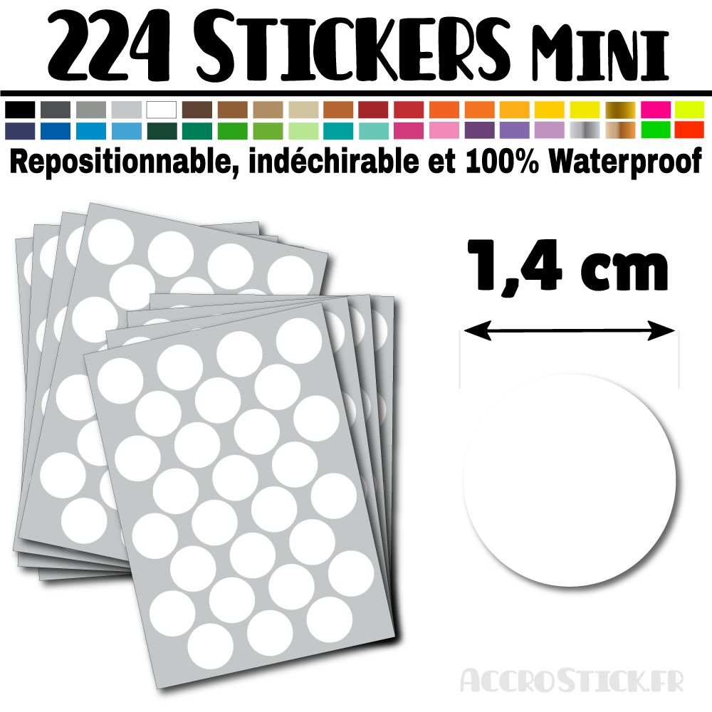 224 Ronds 1,4 cm - Stickers mini gommettes 224 Ronds 1,4 cm - Stickers mini gommettes