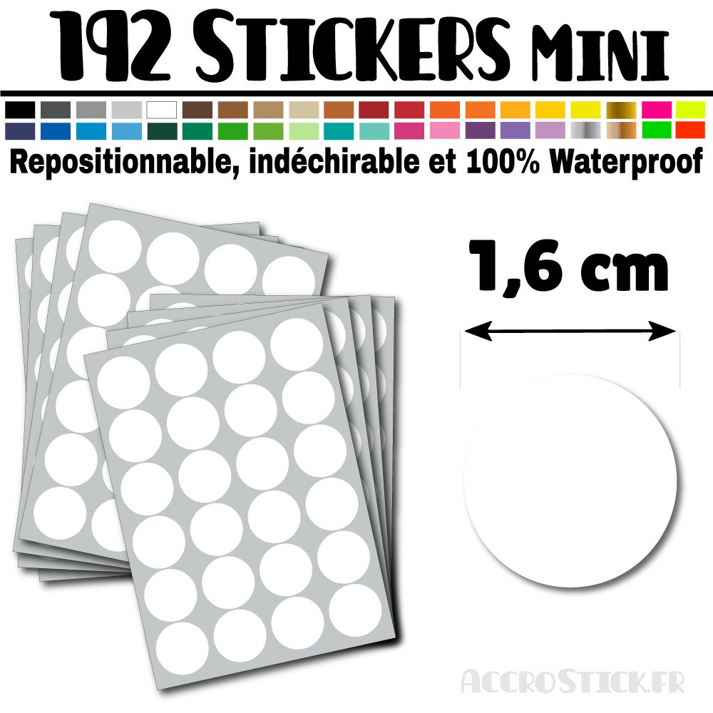 192 Ronds 1,6 cm - Stickers mini gommettes 192 Ronds 1,6 cm - Stickers mini gommettes