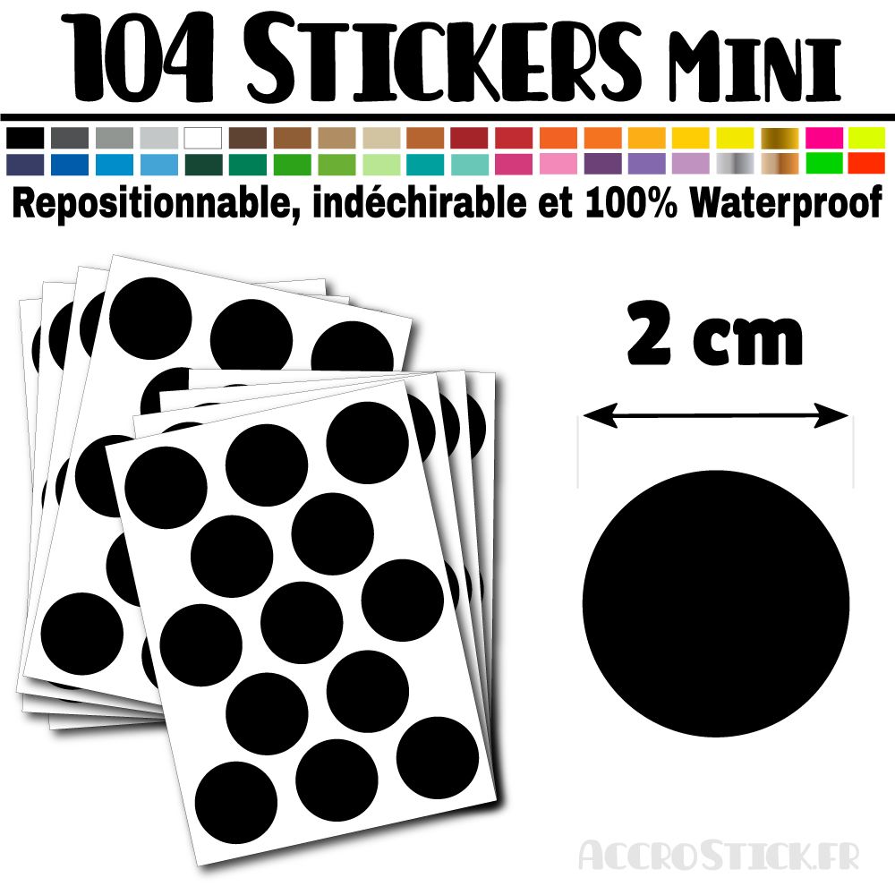 104 Ronds 2 cm - Stickers mini gommettes Couleur Noir