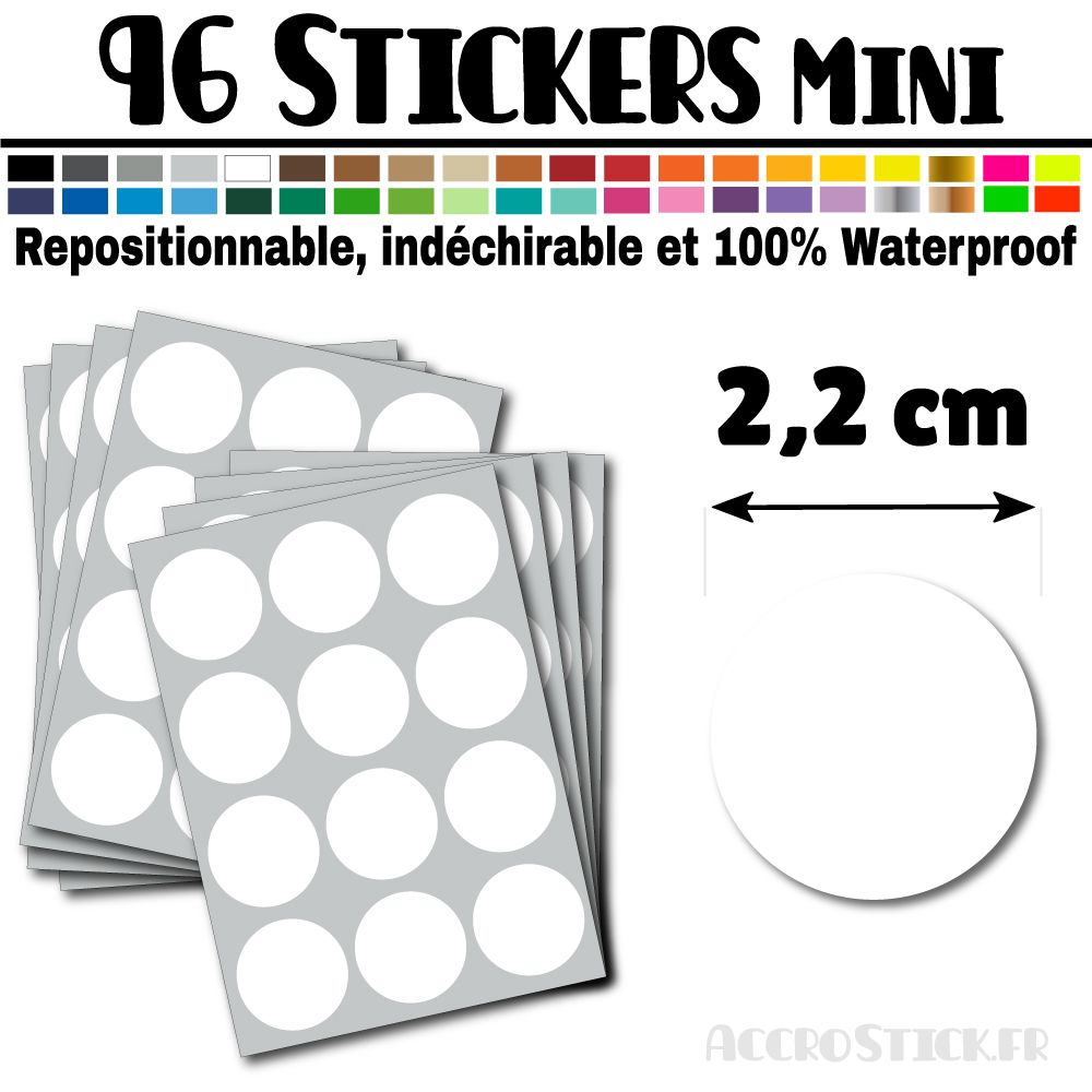 96 Ronds 2,2 cm - Stickers mini gommettes 96 Ronds 2,2 cm - Stickers mini gommettes
