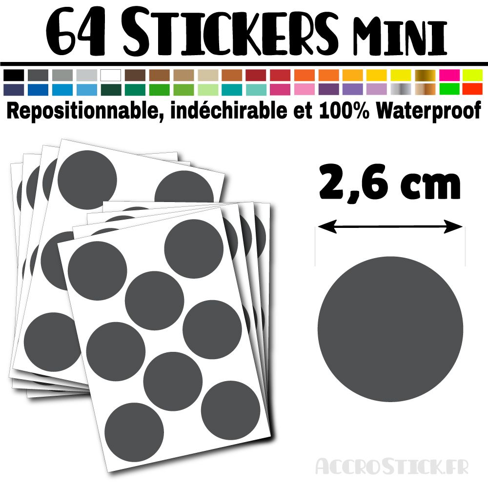 64 Ronds 2,6 cm - Stickers mini gommettes 64 Ronds 2,6 cm - Stickers mini gommettes