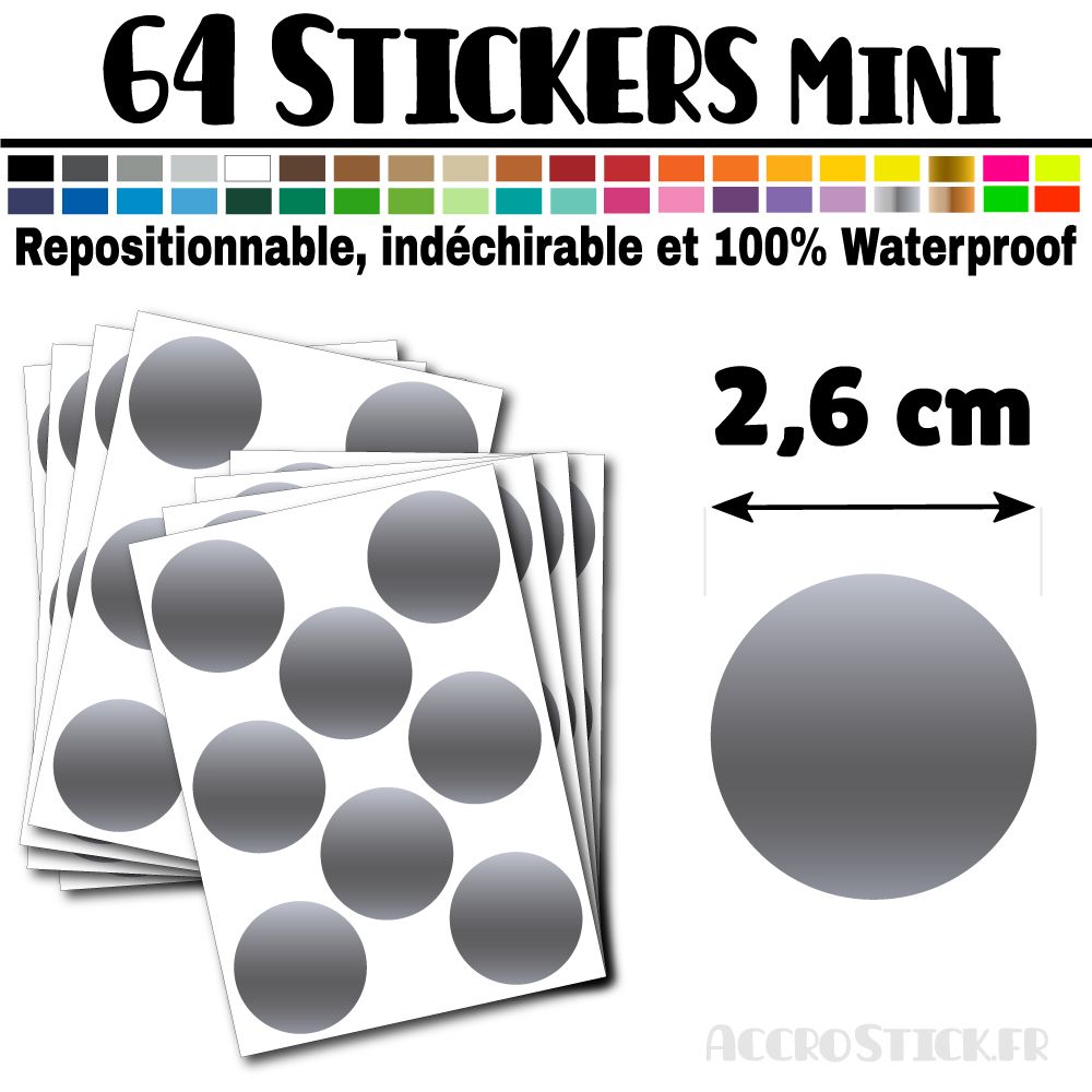 64 Ronds 2,6 cm - Stickers mini gommettes 64 Ronds 2,6 cm - Stickers mini gommettes