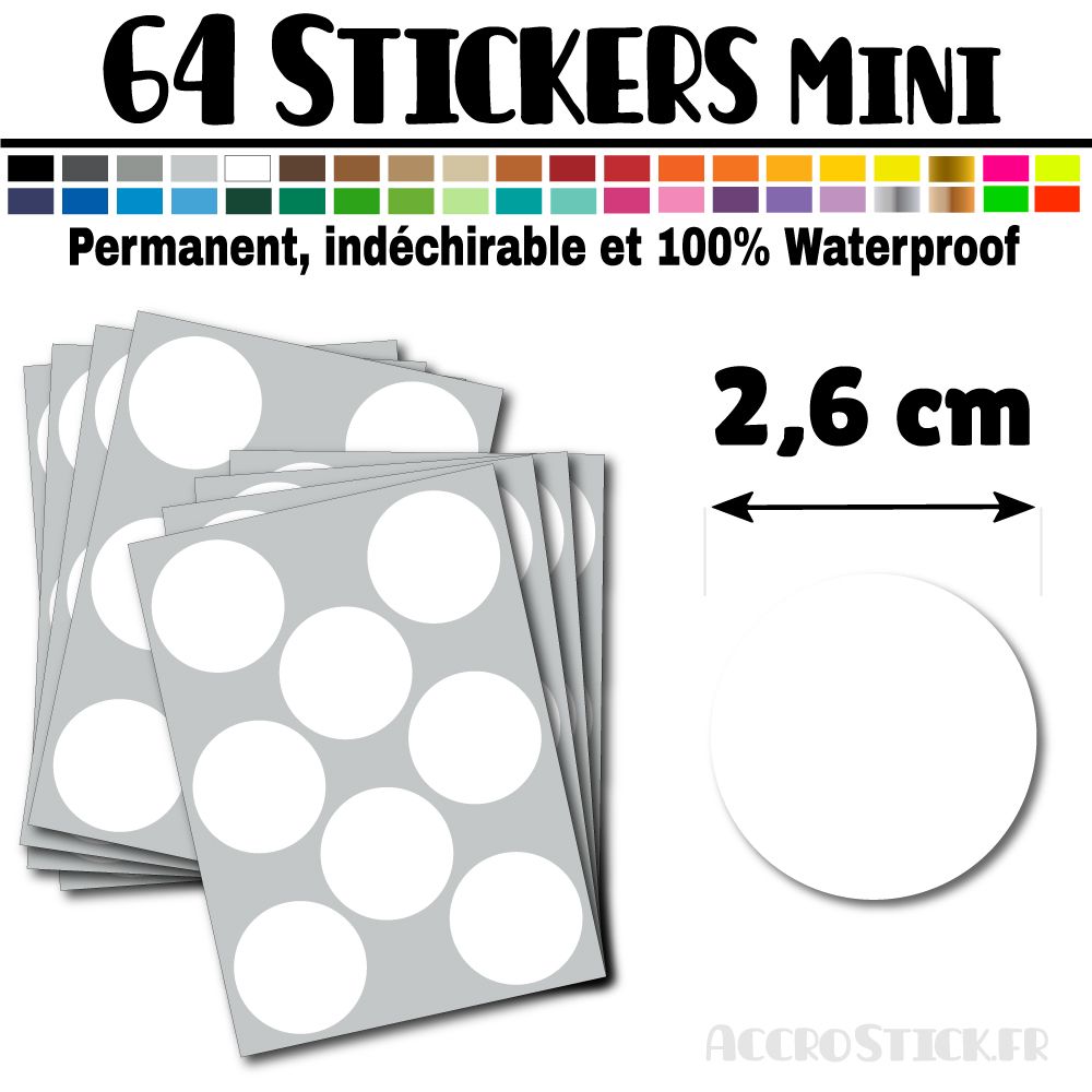 64 Ronds 2,6 cm - Stickers mini gommettes 64 Ronds 2,6 cm - Stickers mini gommettes