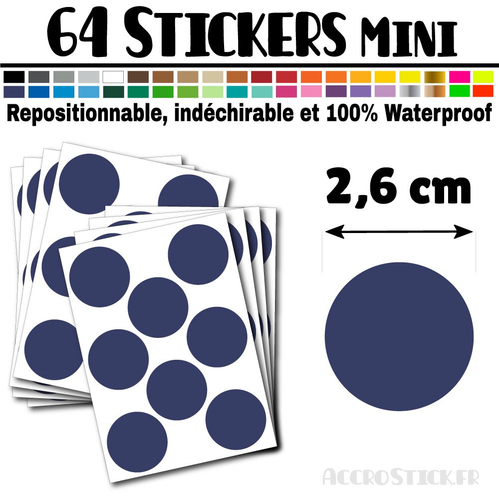 64 Ronds 2,6 cm - Stickers mini gommettes 64 Ronds 2,6 cm - Stickers mini gommettes
