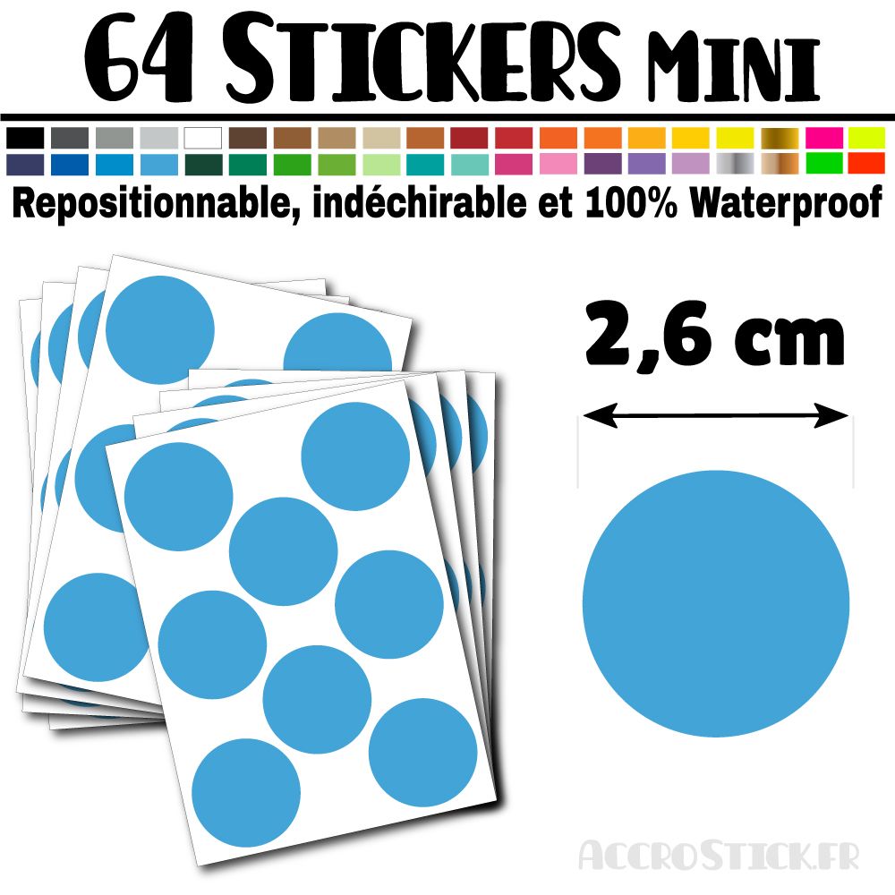 64 Ronds 2,6 cm - Stickers mini gommettes 64 Ronds 2,6 cm - Stickers mini gommettes