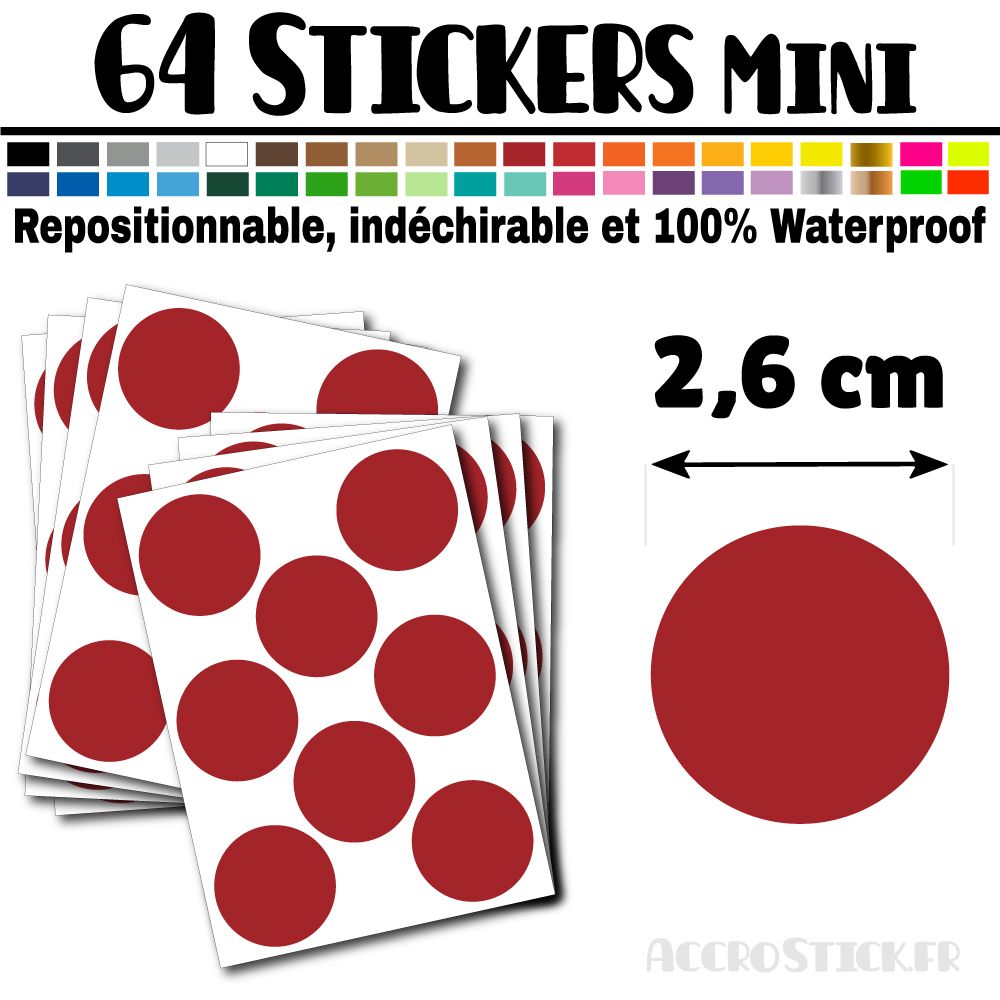 64 Ronds 2,6 cm - Stickers mini gommettes 64 Ronds 2,6 cm - Stickers mini gommettes