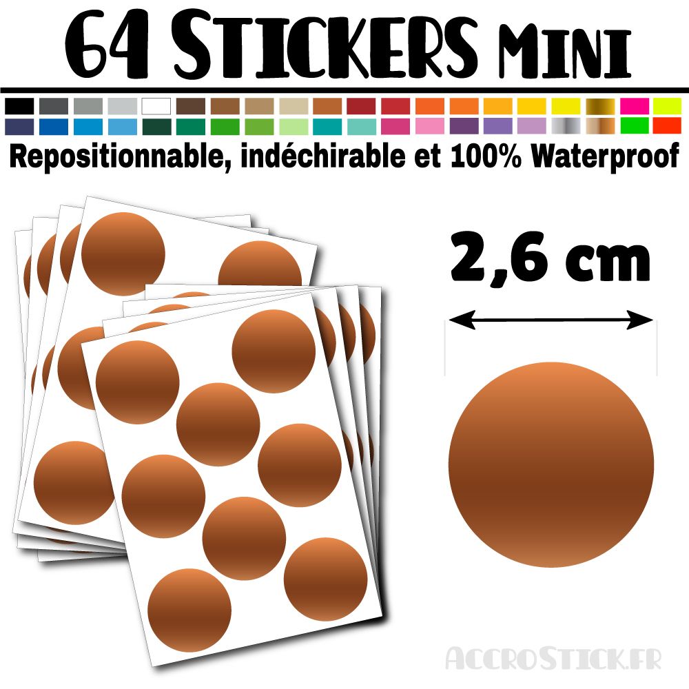 64 Ronds 2,6 cm - Stickers mini gommettes 64 Ronds 2,6 cm - Stickers mini gommettes