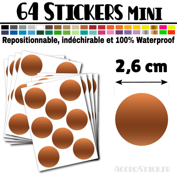 64 Ronds 2,6 cm - Stickers mini gommettes