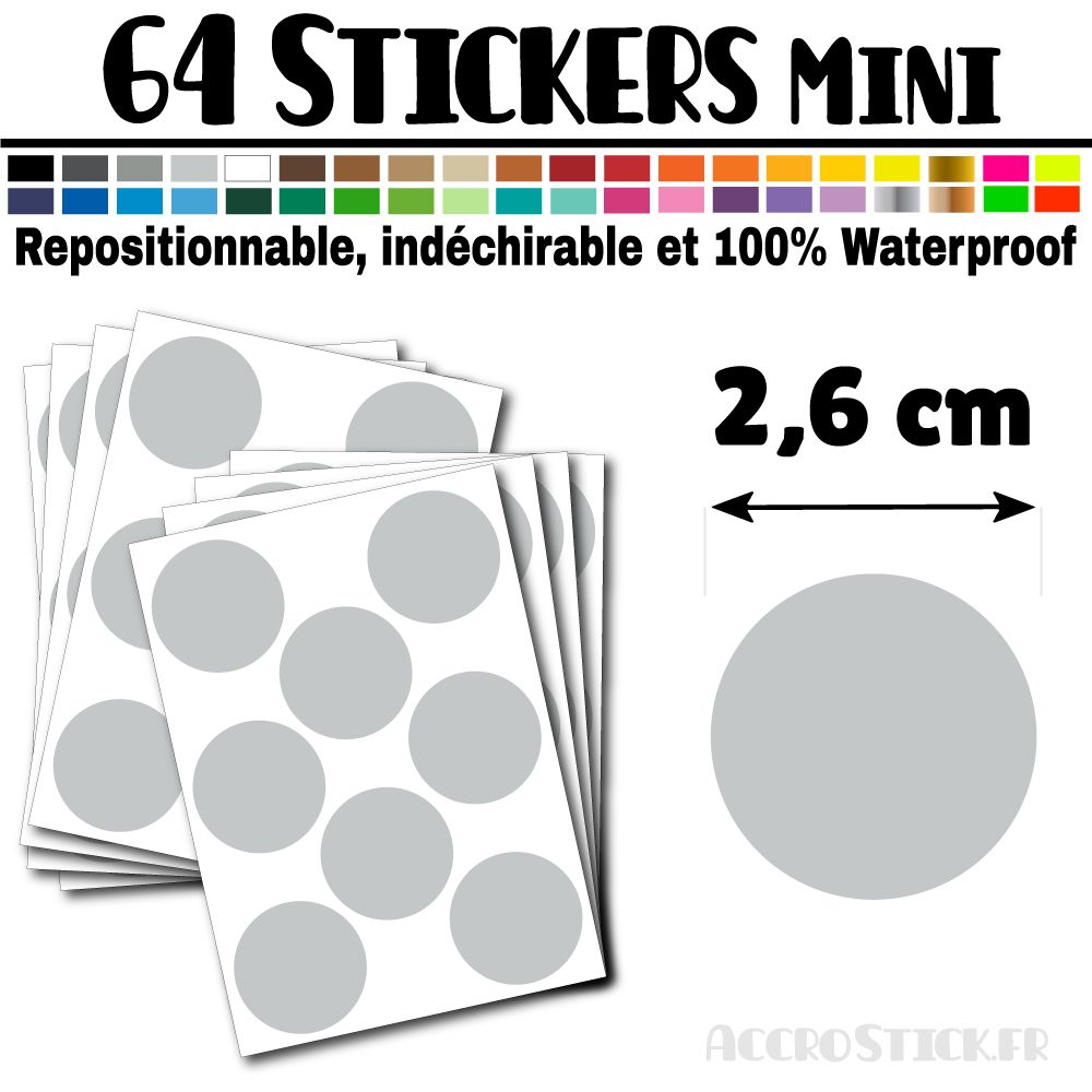 64 Ronds 2,6 cm - Stickers mini gommettes 64 Ronds 2,6 cm - Stickers mini gommettes
