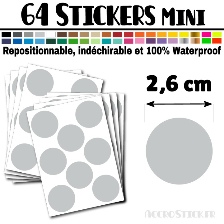 64 Ronds 2,6 cm - Stickers mini gommettes