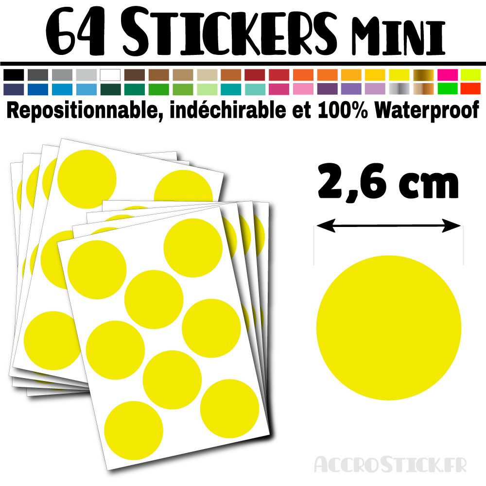 64 Ronds 2,6 cm - Stickers mini gommettes 64 Ronds 2,6 cm - Stickers mini gommettes