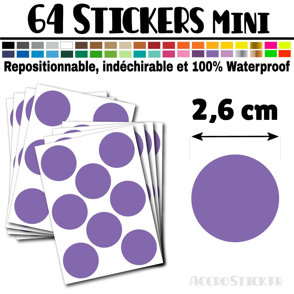 64 Ronds 2,6 cm - Stickers mini gommettes 64 Ronds 2,6 cm - Stickers mini gommettes
