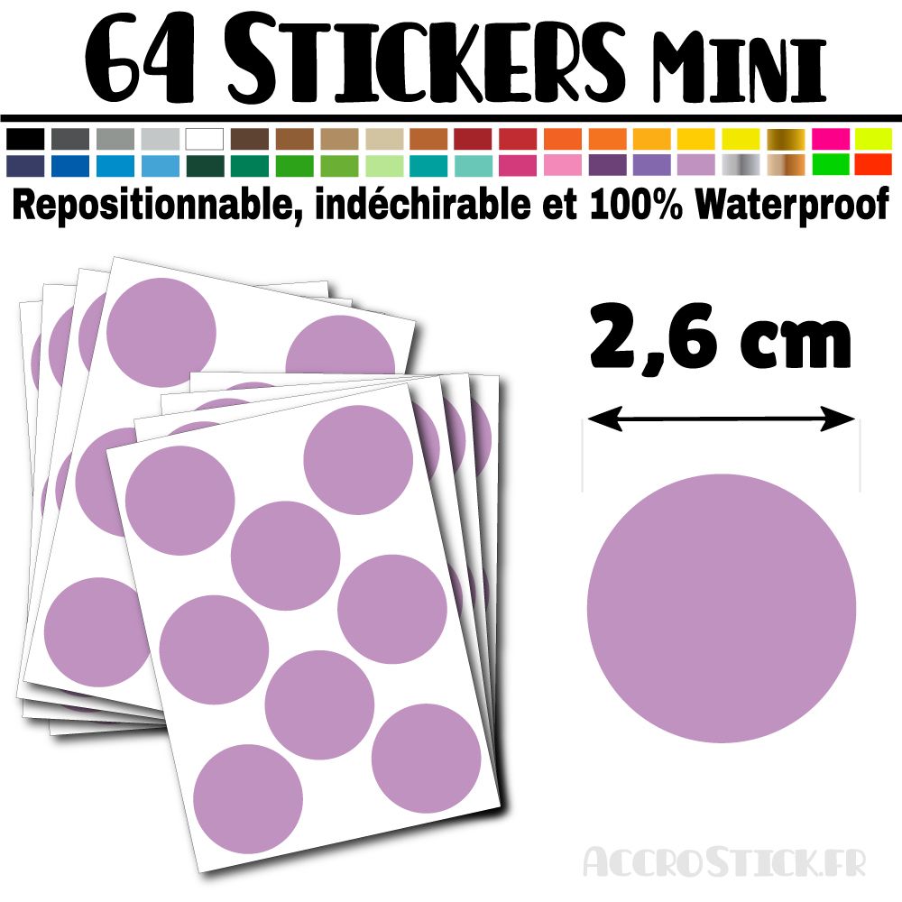64 Ronds 2,6 cm - Stickers mini gommettes 64 Ronds 2,6 cm - Stickers mini gommettes