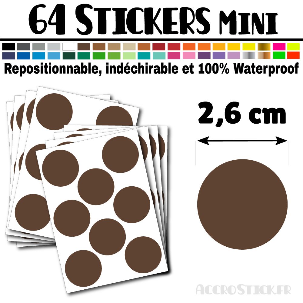 64 Ronds 2,6 cm - Stickers mini gommettes 64 Ronds 2,6 cm - Stickers mini gommettes