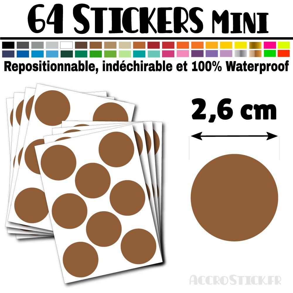 64 Ronds 2,6 cm - Stickers mini gommettes