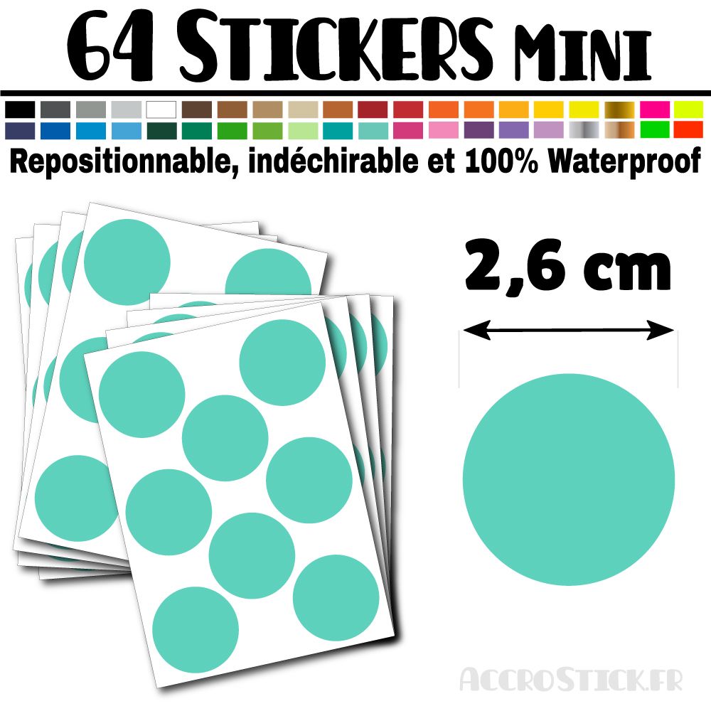 64 Ronds 2,6 cm - Stickers mini gommettes 64 Ronds 2,6 cm - Stickers mini gommettes