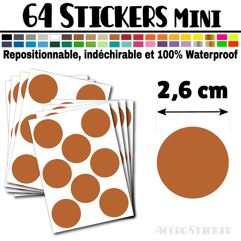 64 Ronds 2,6 cm - Stickers mini gommettes 64 Ronds 2,6 cm - Stickers mini gommettes