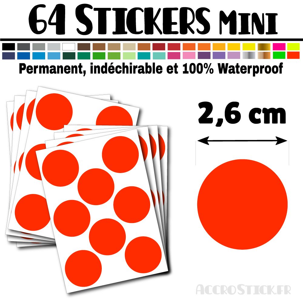 64 Ronds 2,6 cm - Stickers mini gommettes 64 Ronds 2,6 cm - Stickers mini gommettes